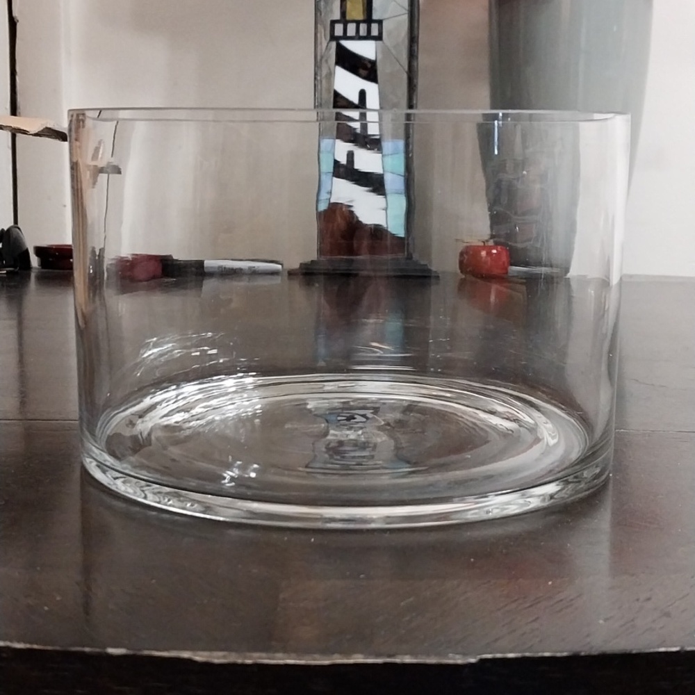 Vintage -8" Clear Thick Glass Candleholder - Simple Round Cylinder